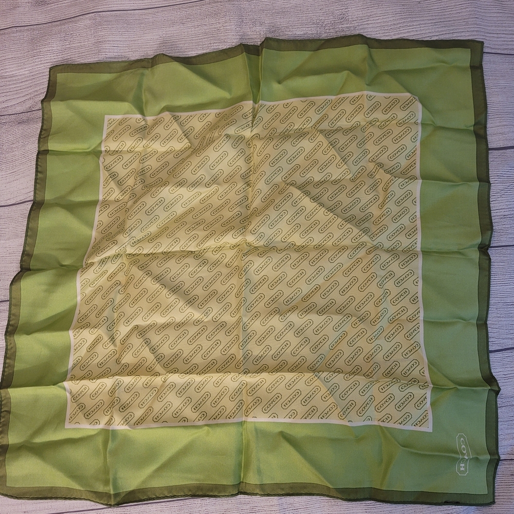 Coach Green Yellow Logo Print Women's Square Scarf